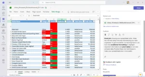 Screenshot of Teams submission of sticky challenge spreadsheet